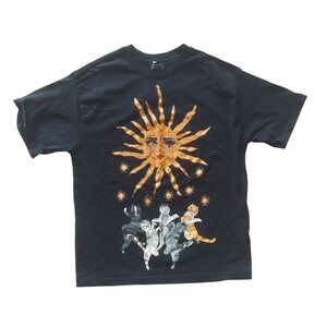 Sweet Society Black Mystic Cat Graphic Tee Sun Dancing Cats Shirt Sz S/M Whimsy